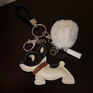 Handmade Dog BagTag/Keychain with Pom Pom
